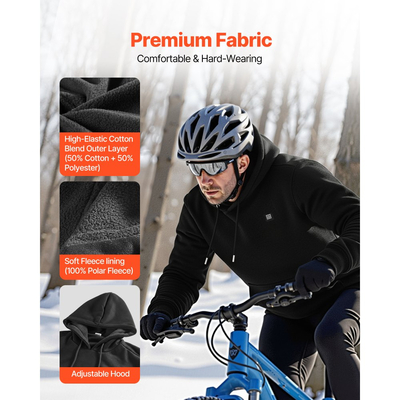 Θερμαινόμενη μπλούζα με κουκούλα VEVOR για άνδρες και γυναίκες, θερμαινόμενο μπουφάν Unisex με επαναφορτιζόμενη μπαταρία 7.4V 16000mAh, 5 ζώνες θέρμανσης, 3 επίπεδα θερμοκρασίας, ζεστασιά 4-8 ωρών, για χειμερινή κατασκήνωση σε εξωτερικούς χώρους, μαύρο