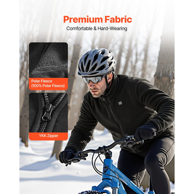 Θερμαινόμενο μπουφάν VEVOR από φλις για άνδρες, θερμαινόμενο φούτερ με επαναφορτιζόμενο τροφοδοτικό 7.4V 16000mAh, 6 ζώνες θέρμανσης, 3 επίπεδα θερμοκρασίας, ζεστασιά 3 ώρες/6 ώρες/10 ώρες, για χειμερινή κατασκήνωση σε εξωτερικούς χώρους, μαύρο