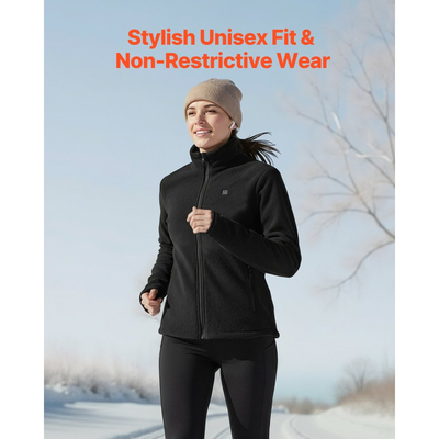 Θερμαινόμενο μπουφάν VEVOR από φλις για γυναίκες, θερμαινόμενο φούτερ με επαναφορτιζόμενο Power Bank 7.4V 16000mAh, 6 ζώνες θέρμανσης, 3 επίπεδα θερμοκρασίας, ζεστασιά 3 ώρες/6 ώρες/10 ώρες, για χειμερινή κατασκήνωση σε εξωτερικούς χώρους, μαύρο