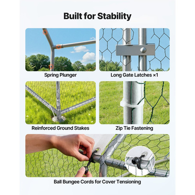 Μεταλλικό κοτέτσι VEVOR, Μεγάλοι χώροι για κοτέτσια 9,8x19,6x6,5 πόδια με κάλυμμα, περίβλημα κοτέτσιου με στέγη με κλειδαριά ασφαλείας, εξωτερικό κλουβί για πάπιες και κουνέλια, μάντρα πουλερικών για αυλή, αγρόκτημα, αυλή