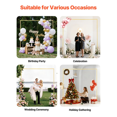 Βάση Αψίδας VEVOR, 2,4 x 2,4 μ., Σταθερή Δομή, Εύκολη Συναρμολόγηση, Τετράγωνη Χρυσή Μεταλλική Βάση Αψίδας για Γάμο, Πάρτι Γενεθλίων, Αποφοίτηση, Διακόσμηση Εορτών και Τελετών