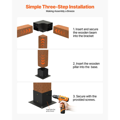 Κιτ βάσης πέργκολας VEVOR, 4x4 ίντσες (εσωτερικό μέγεθος 92 x 92 mm), 4 τεμάχια 3-way βαρέως τύπου γωνιακή βάση, κιτ βάσης στύλου DIY από ξύλο, εύκολη εγκατάσταση ξύλινων δοκών για κιόσκια, πέργκολες βεράντας, ξύλινη καμπίνα