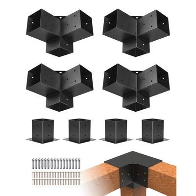 Κιτ βάσης πέργκολας VEVOR, 4x4 ίντσες (εσωτερικό μέγεθος 92 x 92 mm), 4 τεμάχια 3-way βαρέως τύπου γωνιακή βάση, κιτ βάσης στύλου DIY από ξύλο, εύκολη εγκατάσταση ξύλινων δοκών για κιόσκια, πέργκολες βεράντας, ξύλινη καμπίνα