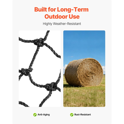 Δίχτυ σανού στρογγυλής μπάλας VEVOR, 1,5 x 1,5 x 1,5 m, τρύπες 44,45 x 44,45 mm, υλικό PE, ενισχυμένος σχεδιασμός με κόμπους, με φερμουάρ, μεταφορά βελόνας και σπάγκο επισκευής, δίχτυ στρογγυλής μπάλας αργής τροφοδοσίας για άλογα