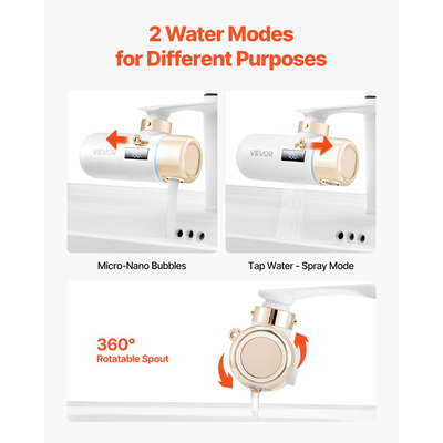 Φίλτρο νερού VEVOR Skincare, Φίλτρα νερού για τοποθέτηση σε βρύση με Micro-nano φυσαλίδα για το δέρμα, Καθαριστής βρύσης, Αφαιρεί το χλώριο με 1 φίλτρο, για βρύσες κουζίνας και μπάνιου, Λευκό + Χρυσό