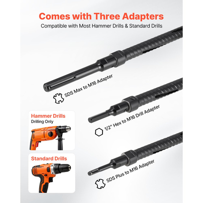 Τρυπάνι VEVOR Core, Διάμετρος 25 mm, Βάθος τρυπήματος 241 mm, Εσωτερικό σπείρωμα M16, Διαμαντένιο τρυπάνι ξηρής διάτρησης με 3 προσαρμογείς, Πιλοτικό τρυπάνι και εξαγωνικό κλειδί, για οπλισμένο σκυρόδεμα, κόκκινα τούβλα και τοιχοποιία