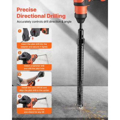 Τρυπάνι VEVOR Core, Διάμετρος 25 mm, Βάθος τρυπήματος 241 mm, Εσωτερικό σπείρωμα M16, Διαμαντένιο τρυπάνι ξηρής διάτρησης με 3 προσαρμογείς, Πιλοτικό τρυπάνι και εξαγωνικό κλειδί, για οπλισμένο σκυρόδεμα, κόκκινα τούβλα και τοιχοποιία