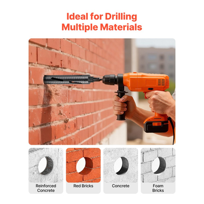 Τρυπάνι VEVOR Core, Διάμετρος 51 mm, Βάθος τρυπήματος 241 mm, Εσωτερικό σπείρωμα M16, Διαμαντένιο τρυπάνι ξηρής διάτρησης με 3 προσαρμογείς, Πιλοτικό τρυπάνι και Εξαγωνικό κλειδί, για οπλισμένο σκυρόδεμα, κόκκινα τούβλα και τοιχοποιία