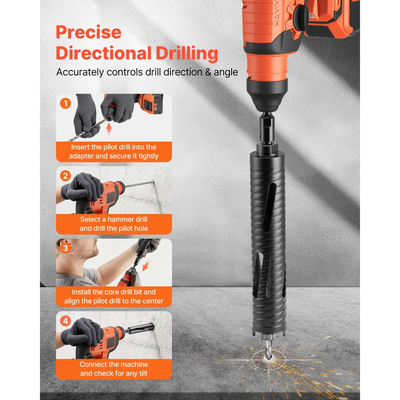 Τρυπάνι VEVOR Core, Διάμετρος 51 mm, Βάθος τρυπήματος 241 mm, Εσωτερικό σπείρωμα M16, Διαμαντένιο τρυπάνι ξηρής διάτρησης με 3 προσαρμογείς, Πιλοτικό τρυπάνι και Εξαγωνικό κλειδί, για οπλισμένο σκυρόδεμα, κόκκινα τούβλα και τοιχοποιία