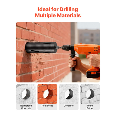 Τρυπάνι VEVOR με πυρήνα, διάμετρος 102 mm, βάθος τρυπήματος 241 mm, εσωτερικό σπείρωμα M16, διαμαντένιο τρυπάνι ξηρής διάτρησης με 3 προσαρμογείς, τρυπάνι πιλότου και εξαγωνικό κλειδί, για οπλισμένο σκυρόδεμα, κόκκινα τούβλα και τοιχοποιία