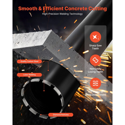 Τρυπάνι με πυρήνα VEVOR, διάμετρος 127 mm, βάθος τρυπήματος 356 mm, εσωτερικό σπείρωμα 1-1/4 in-7, τεχνολογία συγκόλλησης υψηλής ακρίβειας, τρυπάνι με πυρήνα υγρού διαμαντιού για οπλισμένο σκυρόδεμα, κόκκινα τούβλα και τοιχοποιία