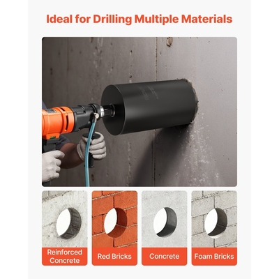 Τρυπάνι με πυρήνα VEVOR, διάμετρος 203 mm, βάθος τρυπήματος 356 mm, εσωτερικό σπείρωμα 1-1/4 in-7, τεχνολογία συγκόλλησης υψηλής ακρίβειας, τρυπάνι με πυρήνα υγρού διαμαντιού για οπλισμένο σκυρόδεμα, κόκκινα τούβλα και τοιχοποιία