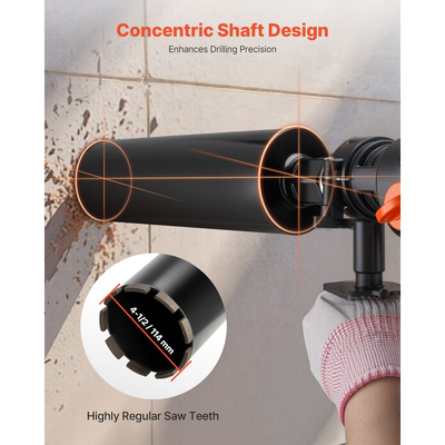 Τρυπάνι με πυρήνα VEVOR, διάμετρος 114 mm, βάθος τρυπήματος 356 mm, εσωτερικό σπείρωμα 1-1/4 in-7, τεχνολογία συγκόλλησης υψηλής ακρίβειας, τρυπάνι με πυρήνα υγρού διαμαντιού για οπλισμένο σκυρόδεμα, κόκκινα τούβλα και τοιχοποιία