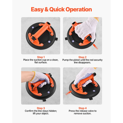 Βεντούζα κενού VEVOR, Ανυψωτήρας τζαμιών κενού 203 mm με μεταλλική λαβή, Μέγιστη ικανότητα ανύψωσης 195 kg Εργαλείο βεντούζας πλακιδίων με θήκη μεταφοράς για ανύψωση μεγάλων πλακιδίων, γρανίτη, γυψοσανίδας, παραθύρων (2 τεμάχια)