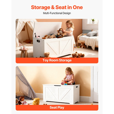 Παιδικός πάγκος αποθήκευσης VEVOR, ξύλινο κουτί παιχνιδιών, μεγάλο ντουλάπι αποθήκευσης με μεντεσέ ασφαλείας, πάγκος αποθήκευσης για νήπια για Playroom, σαλόνι ή είσοδο, εύκολη συναρμολόγηση, 990 x 395 x 480 mm, λευκό