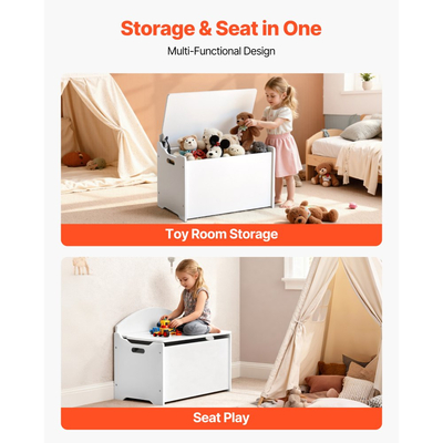 Παιδικός πάγκος αποθήκευσης VEVOR, ξύλινο κουτί παιχνιδιών με πλάτη, μεγάλο ντουλάπι αποθήκευσης με μεντεσέ ασφαλείας, πάγκος αποθήκευσης για νήπια για Playroom, σαλόνι ή είσοδο, 597 x 368 x 545 mm, λευκό