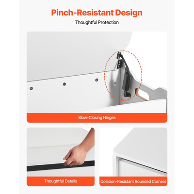 Παιδικός πάγκος αποθήκευσης VEVOR, ξύλινο κουτί παιχνιδιών με πλάτη, μεγάλο ντουλάπι αποθήκευσης με μεντεσέ ασφαλείας, πάγκος αποθήκευσης για νήπια για Playroom, σαλόνι ή είσοδο, 597 x 368 x 545 mm, λευκό