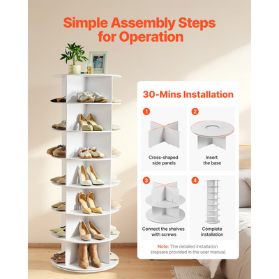 VEVOR 7 επιπέδων περιστρεφόμενος πύργος παπουτσιών, περιστρεφόμενη παπουτσοθήκη 360°, περιστρεφόμενη στρογγυλή καρουζέλ αποθήκευσης, ανεξάρτητη οργανωτική βιτρίνα Lazy Susan για υπνοδωμάτιο, σαλόνι, είσοδο, ντουλάπα, λευκό