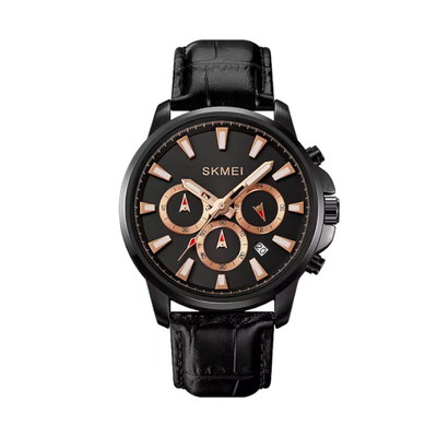 Aναλογικό ρολόι χειρός – Skmei - 2071 - Black-Gold/Leather Black