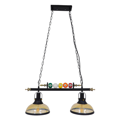 VenCore Billiardo II 6089-10041 - Φωτιστικό Οροφής Δίφωτο Κρεμαστό Μαύρο Μεταλλικό και Μελί Γυαλί - Vintage Σχέδιο με Βάση-Ντουί 2xE27 - Μ70 x Π25 x Υ30cm