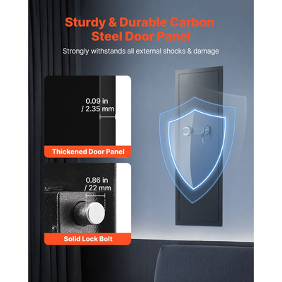 Χρηματοκιβώτιο τοίχου VEVOR, 4 επιπέδων κρυφό χρηματοκιβώτιο όπλων με κωδικό πρόσβασης και κλειδί, εντοιχιζόμενο κουτί από χάλυβα ψυχρής έλασης Q235 με φωτισμό LED, 3 ρυθμιζόμενα ράφια και θήκες κλειδιών για χρήματα, κοσμήματα, διαβατήριο, μαύρο