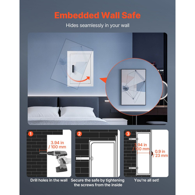 Χρηματοκιβώτιο τοίχου VEVOR 0,83 τ.μ., κρυφό χρηματοκιβώτιο τοίχου 3 επιπέδων με κωδικό πρόσβασης, κλειδί και περιστρεφόμενο κουμπί, κουτί εντοιχισμού από χάλυβα ψυχρής έλασης Q235 με ρυθμιζόμενα ράφια και οπές στερέωσης για χρήματα, κοσμήματα, διαβατήριο, λευκό