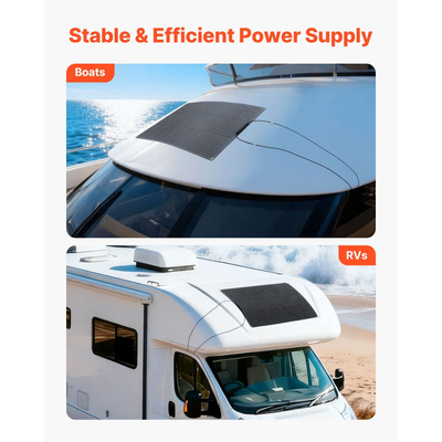 Εύκαμπτο ηλιακό πάνελ VEVOR, ημιεύκαμπτο εύκαμπτο μονοκρυσταλλικό ηλιακό πάνελ 100W, μονοφωνικός φορτιστής αυτόνομου δικτύου με απόδοση 23% και έξοδο MC4, αδιάβροχο IP67 για καμπύλες επιφάνειες καμπίνας θαλάσσιων τροχόσπιτων