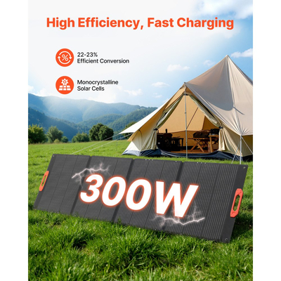 Πτυσσόμενο μονοκρυσταλλικό ηλιακό πάνελ VEVOR 300W, φορητός φορτιστής μονοκρυσταλλικού ηλιακού πάνελ υψηλής απόδοσης 23% με έξοδο MC4 και προσαρμογείς DC 10 σε 1, αδιάβροχο IP67 για σταθμούς παραγωγής ενέργειας, κάμπινγκ, πεζοπορία