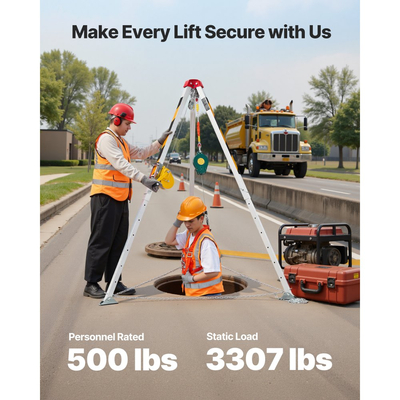 Κιτ τρίποδου περιορισμένου χώρου VEVOR, βαρούλκο ανύψωσης τρίποδου διάσωσης βαρέως τύπου 544 kg, ρυθμιζόμενα πόδια 1,25 m, φορητό κιτ καλωδίου 30 m, προστασία από πτώση 10 m, ύψος εργασίας 1,34-2,15 m