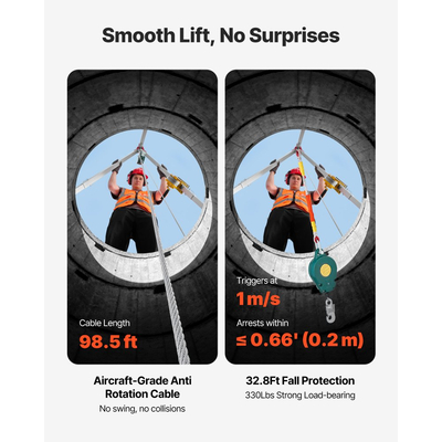 Κιτ τρίποδου περιορισμένου χώρου VEVOR, βαρούλκο ανύψωσης τρίποδου διάσωσης βαρέως τύπου 544 kg, ρυθμιζόμενα πόδια 1,25 m, φορητό κιτ καλωδίου 30 m, προστασία από πτώση 10 m, ύψος εργασίας 1,34-2,15 m