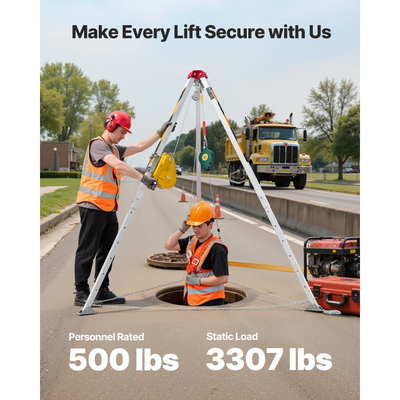 Κιτ τρίποδου περιορισμένου χώρου VEVOR, βαρούλκο ανύψωσης τρίποδου διάσωσης βαρέως τύπου 1179 kg, ρυθμιζόμενα πόδια 1,45 m, φορητό κιτ καλωδίου 30 m, προστασία από πτώση 10 m, ύψος εργασίας 1,6-2,45 m