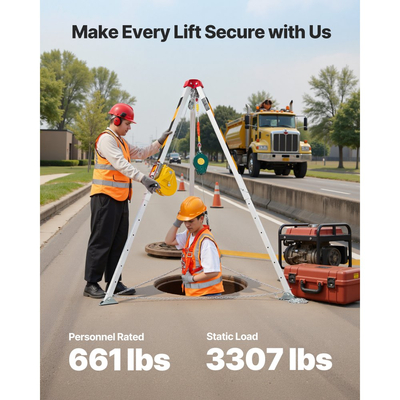 Κιτ τρίποδου περιορισμένου χώρου VEVOR, βαρούλκο ανύψωσης τρίποδου διάσωσης βαρέως τύπου 816 kg, ρυθμιζόμενα πόδια 1,25 m, φορητό κιτ καλωδίου 19,8 m, προστασία από πτώση 10 m, ύψος εργασίας 1,34-2,15 m