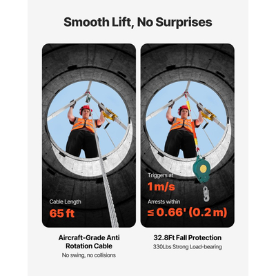 Κιτ τρίποδου περιορισμένου χώρου VEVOR, βαρούλκο ανύψωσης τρίποδου διάσωσης βαρέως τύπου 816 kg, ρυθμιζόμενα πόδια 1,25 m, φορητό κιτ καλωδίου 19,8 m, προστασία από πτώση 10 m, ύψος εργασίας 1,34-2,15 m