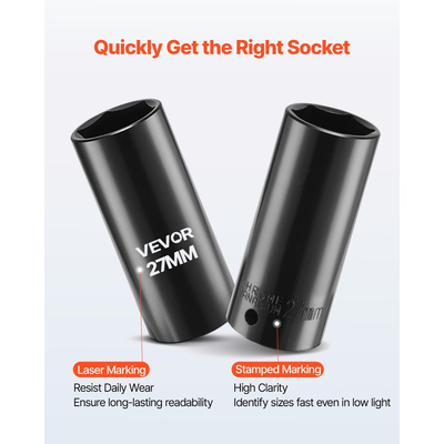 Σετ καρυδάκια κρούσης VEVOR 1/2 ίντσας με κίνηση, 39 τεμάχια, βαθιά και ρηχά καρυδάκια κρούσης 6 σημείων, μετρικά 9 έως 30 mm, χάλυβας Cr-V υψηλής αντοχής, με γενική άρθρωση, σημάνσεις διπλού μεγέθους, θήκη μεταφοράς βαρέως τύπου