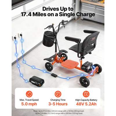 Πτυσσόμενο 4τροχο σκούτερ κινητικότητας VEVOR για ενήλικες και ηλικιωμένους, ηλεκτρικό σκούτερ κινητικότητας φόρτωσης 120 κιλών, αναπηρικό αμαξίδιο παντός εδάφους με μπαταρία λιθίου 48V, μεγάλα συμπαγή ελαστικά και ικανότητα αναρρίχησης 8°