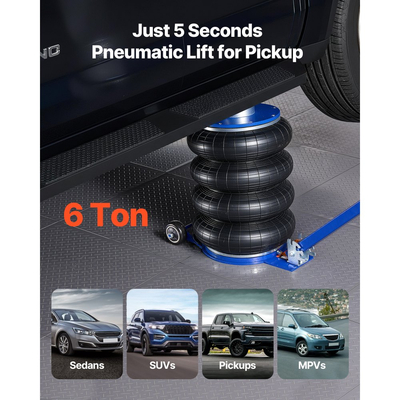Υποδοχή αέρα VEVOR, Υποδοχή τετραπλού αερόσακου 6 τόνων, Ανύψωση έως 673 mm με υπερυψωμένη κολόνα, ρυθμιζόμενη λαβή και παχύ λαστιχένιο μαξιλαράκι, Πνευματικός μηχανισμός γρήγορης ανύψωσης 2-5 s για επισκευή αυτοκινήτων, SUV, φορτηγών, γκαράζ