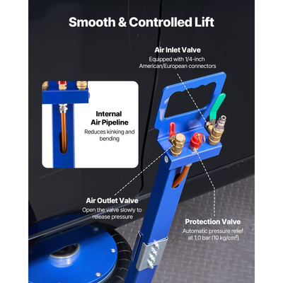 Υποδοχή αέρα VEVOR, Υποδοχή τετραπλού αερόσακου 6 τόνων, Ανύψωση έως 673 mm με υπερυψωμένη κολόνα, ρυθμιζόμενη λαβή και παχύ λαστιχένιο μαξιλαράκι, Πνευματικός μηχανισμός γρήγορης ανύψωσης 2-5 s για επισκευή αυτοκινήτων, SUV, φορτηγών, γκαράζ