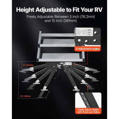 Σταθεροποιητής σκαλοπατιών VEVOR RV, Κιτ σταθεροποιητή σκαλοπατιών ρυθμιζόμενου ύψους, Σταθεροποιητές σκαλοπατιών τροχόσπιτου με χάλυβα ηλεκτροστατικής βαφής για 5η ρόδα, ρυμουλκούμενα και τροχόσπιτα, ρυθμιζόμενοι από 76,2 mm έως 381 mm