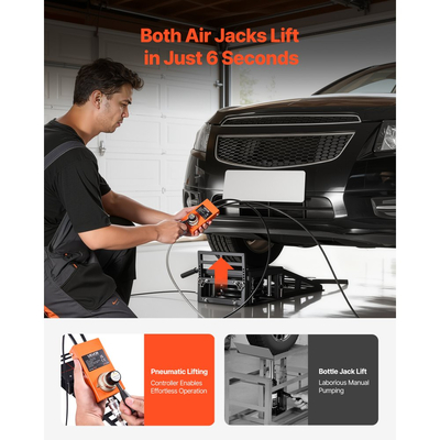 Φορητές ανυψωτικές μηχανές αυτοκινήτου VEVOR Air 2 τεμάχια, χωρητικότητα 5 τόνων, μέγιστο ύψος 320 mm, πνευματικοί γρύλοι ράμπας με αερόσακους, τάκους τροχών, ράμπες επέκτασης, υπερυψωμένες κολώνες, βαρέως τύπου για sedan, SUV, φορτηγά