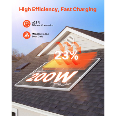 Μονοκρυσταλλικό ηλιακό πάνελ VEVOR 200W, Μονοκρυσταλλικό φωτοβολταϊκό πάνελ υψηλής απόδοσης 23% με σταθερή έξοδο MC4 και πλαίσιο αλουμινίου, αδιάβροχο ηλιακό πάνελ IP65 για εφαρμογές σε επίπεδη στέγη αυτοκινήτου, σκάφους, τροχόσπιτου και αυτοκινούμενου οχήματος (Off-Grid)