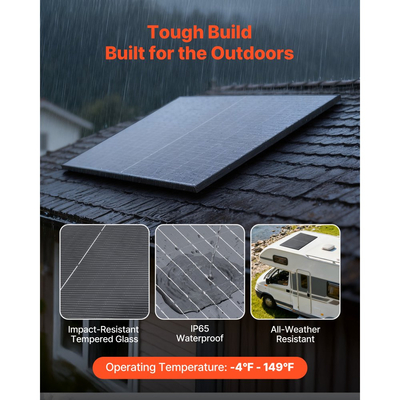 VEVOR 2 τεμάχια μονοκρυσταλλικά ηλιακά πάνελ 400W, μονοφωνικό φωτοβολταϊκό πλαίσιο υψηλής απόδοσης 23% με σταθερή έξοδο MC4 και πλαίσιο αλουμινίου, αδιάβροχο ηλιακό πάνελ IP65 για εφαρμογές επίπεδης στέγης αυτοκινήτου, σκάφους, τροχόσπιτου, εκτός δικτύου