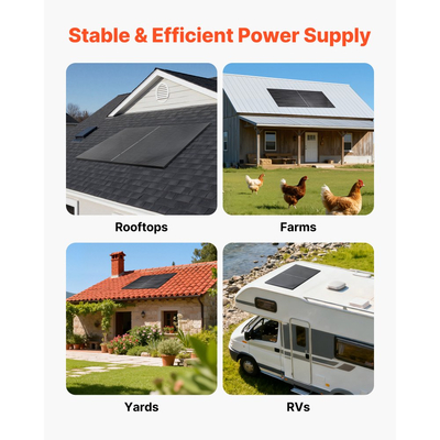 VEVOR 2 τεμάχια μονοκρυσταλλικά ηλιακά πάνελ 400W, μονοφωνικό φωτοβολταϊκό πλαίσιο υψηλής απόδοσης 23% με σταθερή έξοδο MC4 και πλαίσιο αλουμινίου, αδιάβροχο ηλιακό πάνελ IP65 για εφαρμογές επίπεδης στέγης αυτοκινήτου, σκάφους, τροχόσπιτου, εκτός δικτύου