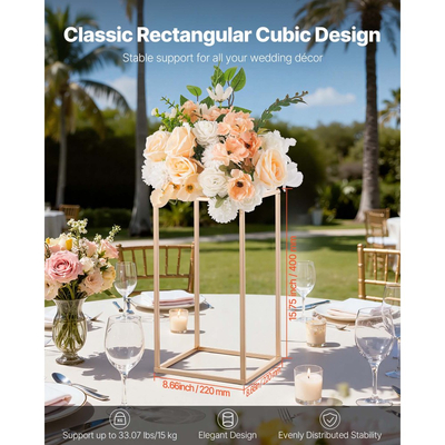 Βάση Λουλουδιών Γάμου VEVOR, 10 τεμάχια βάση λουλουδιών σε στήλη 40cm, Βάσεις Λουλουδιών με Ακρυλικό Laminate, Χρυσή ορθογώνια βάση επίδειξης λουλουδιών για γάμο, πάρτι, γενέθλια, σπίτι, Χρυσές βάσεις κεντρικών διακοσμητικών