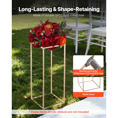 Βάση Λουλουδιών Γάμου VEVOR, 10 τεμάχια βάση λουλουδιών σε στήλη 60cm, Βάσεις Λουλουδιών με Κρυφή Βίδα, Ορθογώνια Κυβική Ράφι Ανθοπωλείου για Γάμο, Πάρτι, Γενέθλια, Σπίτι, Χρυσές Βάσεις Κεντρικών Τεμαχίων