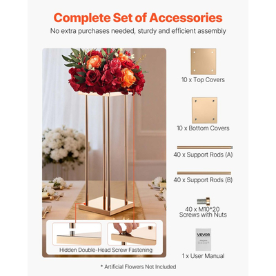 Βάση Λουλουδιών Γάμου VEVOR, 10 τεμάχια βάση λουλουδιών σε στήλη 60cm, Βάσεις Λουλουδιών με Μεταλλικό Laminate, Κυλινδρική κυβική βάση επίδειξης λουλουδιών για γάμο, πάρτι, γενέθλια, σπίτι, Χρυσές βάσεις κεντρικών διακοσμητικών