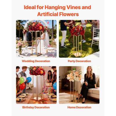Βάση Λουλουδιών Γάμου VEVOR, 10 τεμάχια βάση λουλουδιών σε στήλη 60cm, Βάσεις Λουλουδιών με Μεταλλικό Laminate, Κυλινδρική κυβική βάση επίδειξης λουλουδιών για γάμο, πάρτι, γενέθλια, σπίτι, Χρυσές βάσεις κεντρικών διακοσμητικών