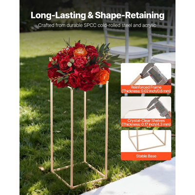 Βάση Λουλουδιών Γάμου VEVOR, 10 τεμάχια βάση λουλουδιών σε στήλη 60cm, Βάσεις Λουλουδιών με Ακρυλικό Laminate, Χρυσή ορθογώνια βάση επίδειξης λουλουδιών για γάμο, πάρτι, γενέθλια, σπίτι, Χρυσές βάσεις κεντρικών διακοσμητικών