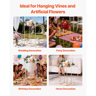 Βάση Λουλουδιών Γάμου VEVOR, 10 τεμάχια βάση λουλουδιών σε στήλη 60cm, Βάσεις Λουλουδιών με Ακρυλικό Laminate, Χρυσή ορθογώνια βάση επίδειξης λουλουδιών για γάμο, πάρτι, γενέθλια, σπίτι, Χρυσές βάσεις κεντρικών διακοσμητικών