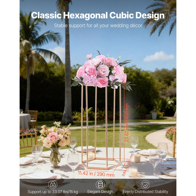 Βάση Λουλουδιών Γάμου VEVOR, 10 τεμάχια βάση λουλουδιών σε στήλη 60cm, Βάσεις Λουλουδιών με Ακρυλικό Laminate, Εξαγωνική κυβική βάση επίδειξης λουλουδιών για γάμο, πάρτι, γενέθλια, σπίτι, Χρυσές βάσεις κεντρικών τεμαχίων
