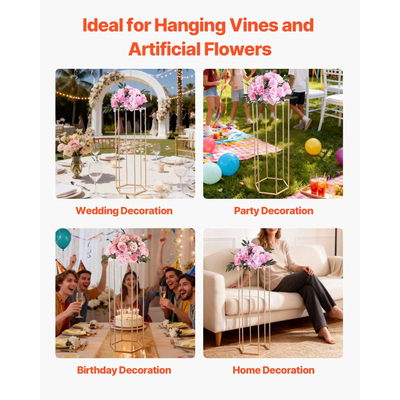 Βάση Λουλουδιών Γάμου VEVOR, 10 τεμάχια βάση λουλουδιών σε στήλη 80cm, Βάσεις Λουλουδιών με Ακρυλικό Laminate, Εξαγωνική κυβική βάση επίδειξης λουλουδιών για γάμο, πάρτι, γενέθλια, σπίτι, Χρυσές βάσεις κεντρικών τεμαχίων